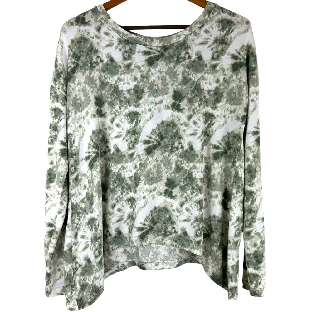 Kikit NWT Green White Tie Dye Long Sleeve Sweater Size L Boat Neck Cozy Stretch